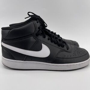 Nike Court Vision Mid Black White Leather Sneakers Mens Size 12 Athletic‎ Shoes